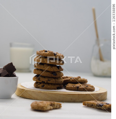 Closeup of a group of assorted cookies. Chocolate chip Closeup of a group of assorted cookies. Chocolate chip 116338896