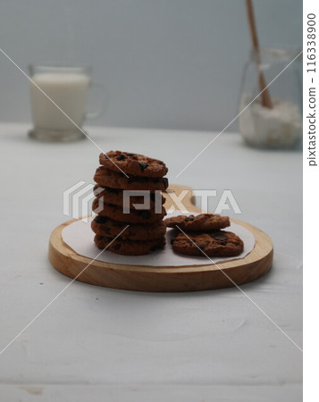 Closeup of a group of assorted cookies. Chocolate chip Closeup of a group of assorted cookies. Chocolate chip 116338900