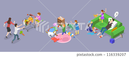 3D Isometric Flat Vector Illustration of Hyperactive Children , ADHD Signs and Symptoms 116339207