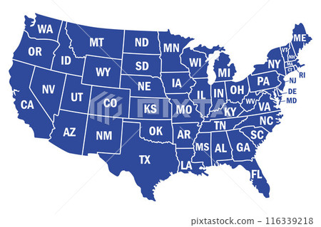 United States of America map. USA map with states and state names isolated - stock vector United States of America map. USA map with states and state names isolated - stock vector 116339218