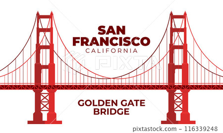 Golden Gate Bridge. US symbol. San Francisco, United States of America. Side view. Vector Flat style illustration. 116339248