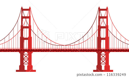 Golden Gate Bridge. US symbol. San Francisco, United States of America. Side view. Vector Flat style illustration. 116339249