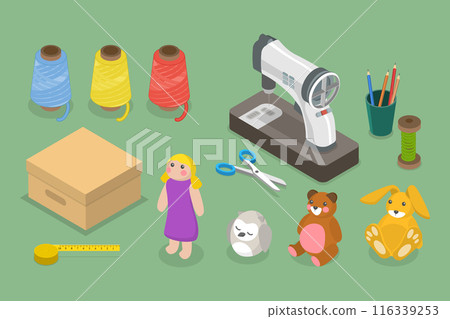 3D Isometric Flat Vector Illustration of Handmade Toy Sewing, Craft Activities 3D Isometric Flat Vector Illustration of Handmade Toy Sewing, Craft Activities 116339253
