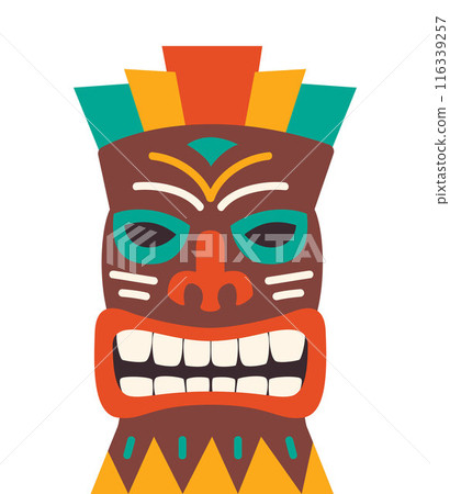 Mask. African exotic ornamental ritual tribal ethnic mask. Colorful patterned african aborigine mask. Decorative ornament. Vector. 116339257