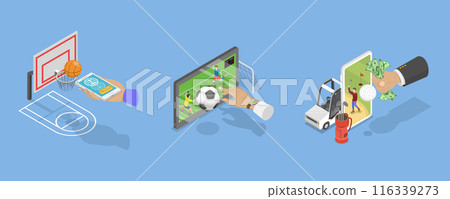 3D Isometric Flat Vector Illustration of People Bet On Sports Online, Popular Pastime 116339273