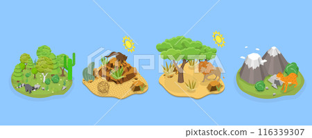 3D Isometric Flat Vector Illustration of Wildlife Fauna, Wild Animals Habitat Types 116339307