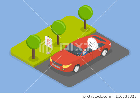 3D Isometric Flat Vector Illustration of Drowsy Driver, Unsafe Driving 116339323