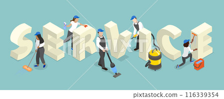 3D Isometric Flat Vector Illustration of Cleaning Service, Experienced Team Equipped with Tools 3D Isometric Flat Vector Illustration of Cleaning Service, Experienced Team Equipped with Tools 116339354