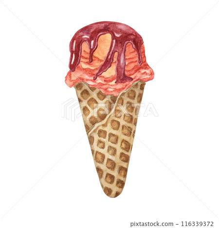 Orange creamsicle, mango, sherbet, pumpkin or peach ice cream scoop with berry sauce topping in waffle cone clipart . Dessert watercolor illustration for labels, menu, culinary design, summer fair Orange creamsicle, mango, sherbet, pumpkin or peach ice cream scoop with berry sauce topping in waffle cone clipart . Dessert watercolor illustration for labels, menu, culinary design, summer fair 116339372