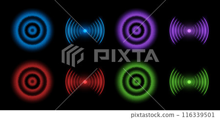 Collection of Wi-Fi waves shining on a dark background. 116339501