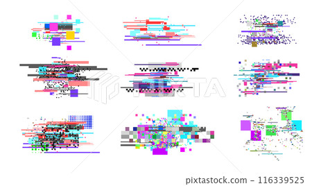 Set of Design Elements with Abstract Glitch Effect. 116339525