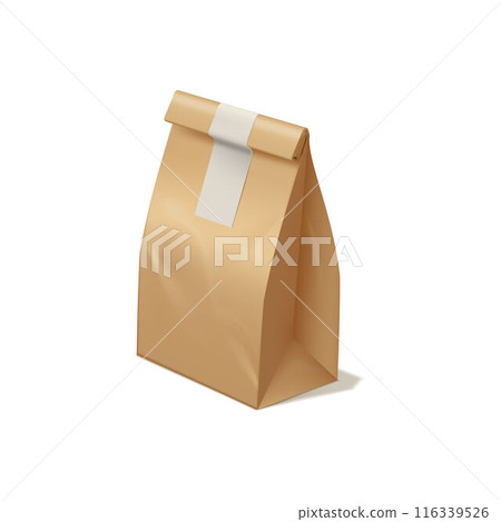 3d closed lunch bag made of brown paper. 116339526