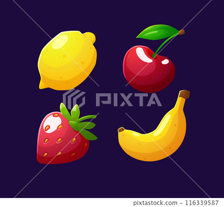 Set of fruits and berries icons for game or application flat style Set of fruits and berries icons for game or application flat style 116339587