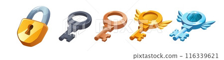 Padlock and set of keys. Padlock and set of keys. 116339621