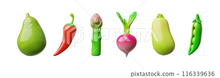 Vector 3D set of vegetables on isolated background. 116339636