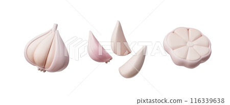 3D vector set of garlic for culinary design on isolated background. 116339638
