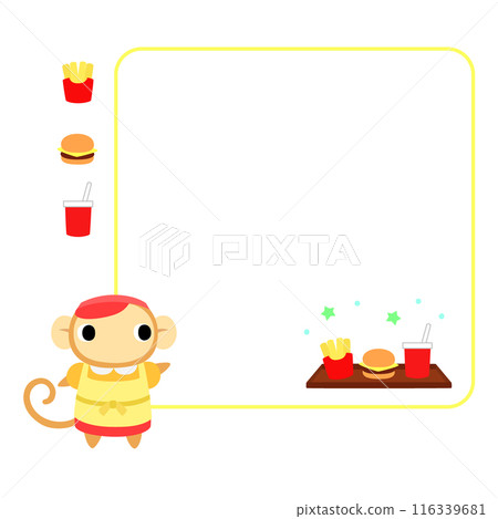 Hamburger shop employee monkey with frame and decoration 116339681