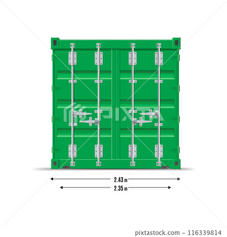 Metal green loaded container with closed doors. Metal green loaded container with closed doors. 116339814