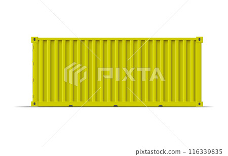 Cargo ship container vector mockup, yellow storage shipping metal freight container side view, delivery, transportation 116339835