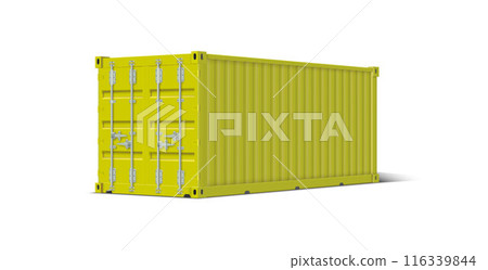 Yellow closed 3D cargo container, side view. Vector illustration on a white background. Yellow closed 3D cargo container, side view. Vector illustration on a white background. 116339844