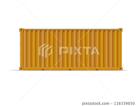 Cargo ship container vector mockup, orange storage shipping metal freight container side view, delivery, transportation Cargo ship container vector mockup, orange storage shipping metal freight container side view, delivery, transportation 116339850