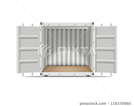 Cargo ship container vector mockup empty inside view, white transportation freight storage with open doors, delivery 116339860