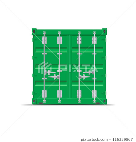 Green closed metal 3D Container for storing for Export and Import on a white background Green closed metal 3D Container for storing for Export and Import on a white background 116339867