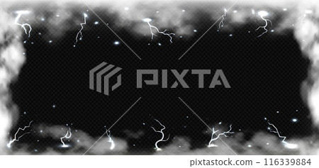 Frame of white clouds and lightning. 116339884