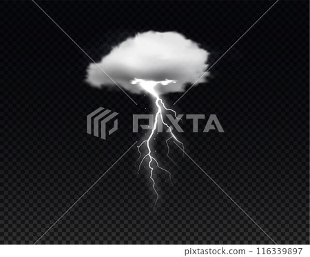 Vector design featuring a white gas cloud with bright lightning. 116339897