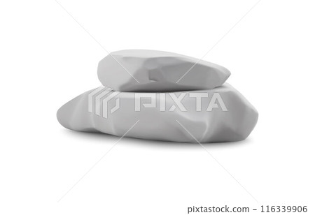3D white stone podium, vector granite stack stand product presentation, realistic marble rock boulder showcase pedestal 116339906