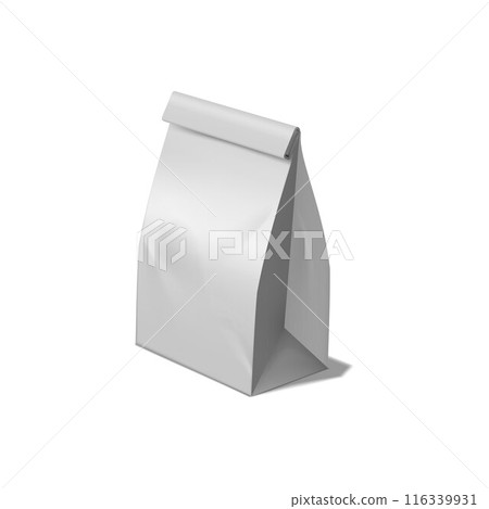 3d closed white paper bag for lunch or coffee. 116339931
