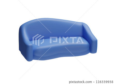 Blue sofa 3d plastic style vector icon, leather couch with rounded back, volume lounge furniture interior design element Blue sofa 3d plastic style vector icon, leather couch with rounded back, volume lounge furniture interior design element 116339938