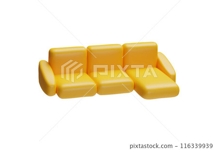 Realistic yellow sofa, vector 3D design. Isolated background. 116339939