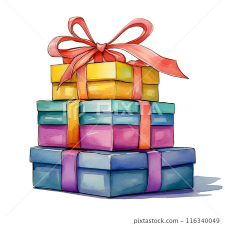 A Watercolor Painting of a Stack of Gift Boxes A Watercolor Painting of a Stack of Gift Boxes 116340049