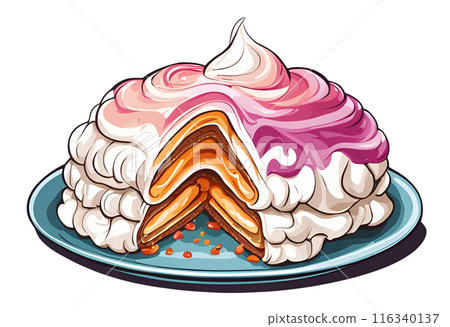 Exquisite Baked Alaska flambe, crafted for a luxurious dinner experience, combining decadent flavors and elegant presentation to elevate any special occasion. AI Generated 116340137