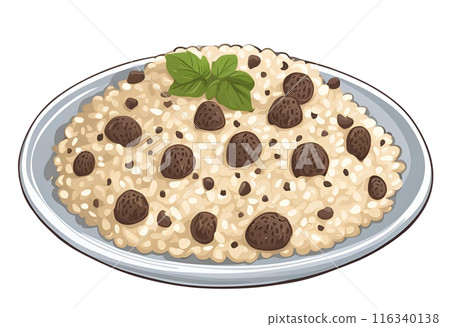 Delectable truffle risotto featuring finely shaved black truffles, perfect for an exquisite fine dining experience, offering luxurious flavors and culinary sophistication. AI Generated 116340138