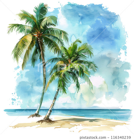 Two Palm Trees on a Beach 116340239
