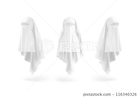 Blank white female niqab mockup, front and side view Blank white female niqab mockup, front and side view 116340326