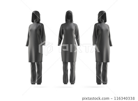 Blank black burkini mockup, front and side view 116340338
