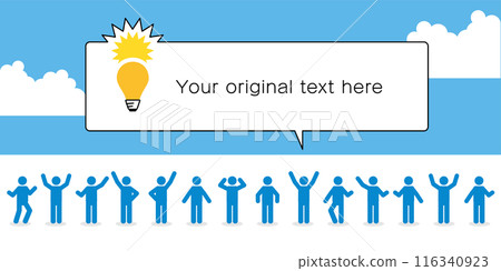 Illustration of many people icons and titles in speech bubbles 116340923