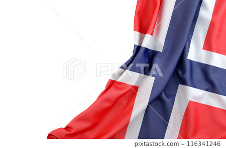 Flag of Norway with empty space on the left. Isolated. 3D Rendering Flag of Norway with empty space on the left. Isolated. 3D Rendering 116341246
