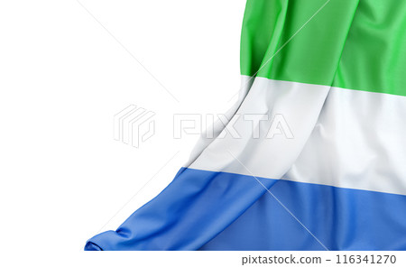 Flag of Sierra Leone with empty space on the left. Isolated. 3D Rendering Flag of Sierra Leone with empty space on the left. Isolated. 3D Rendering 116341270