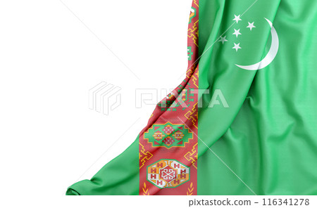 Flag of Turkmenistan with empty space on the left. Isolated. 3D Rendering 116341278