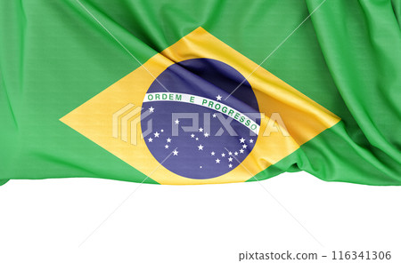 Flag of Brazil isolated on white background with copy space below. 3D rendering 116341306