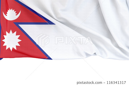 Flag of Nepal isolated on white background with copy space below. 3D rendering 116341317