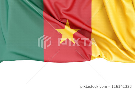 Flag of Cameroon isolated on white background with copy space below. 3D rendering 116341323