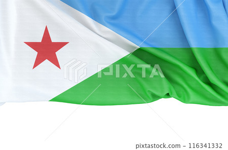 Flag of Djibouti isolated on white background with copy space below. 3D rendering Flag of Djibouti isolated on white background with copy space below. 3D rendering 116341332