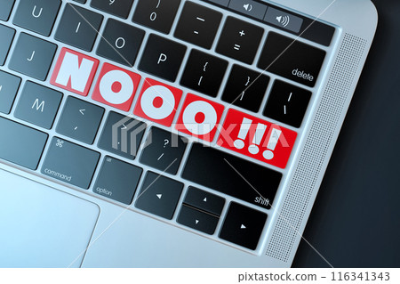NOOO!!! Text sign on computer keyboard. 3d illustration NOOO!!! Text sign on computer keyboard. 3d illustration 116341343