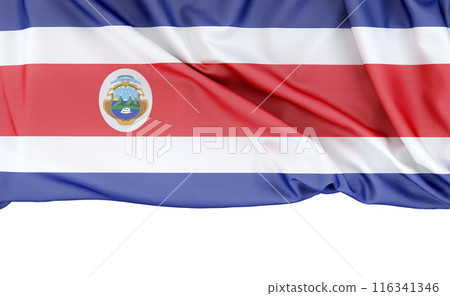 Flag of Costa Rica isolated on white background with copy space below. 3D rendering 116341346