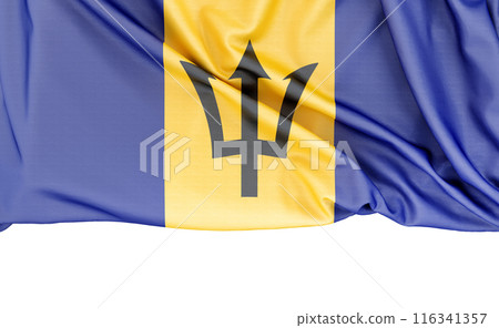 Flag of Barbados isolated on white background with copy space below. 3D rendering 116341357